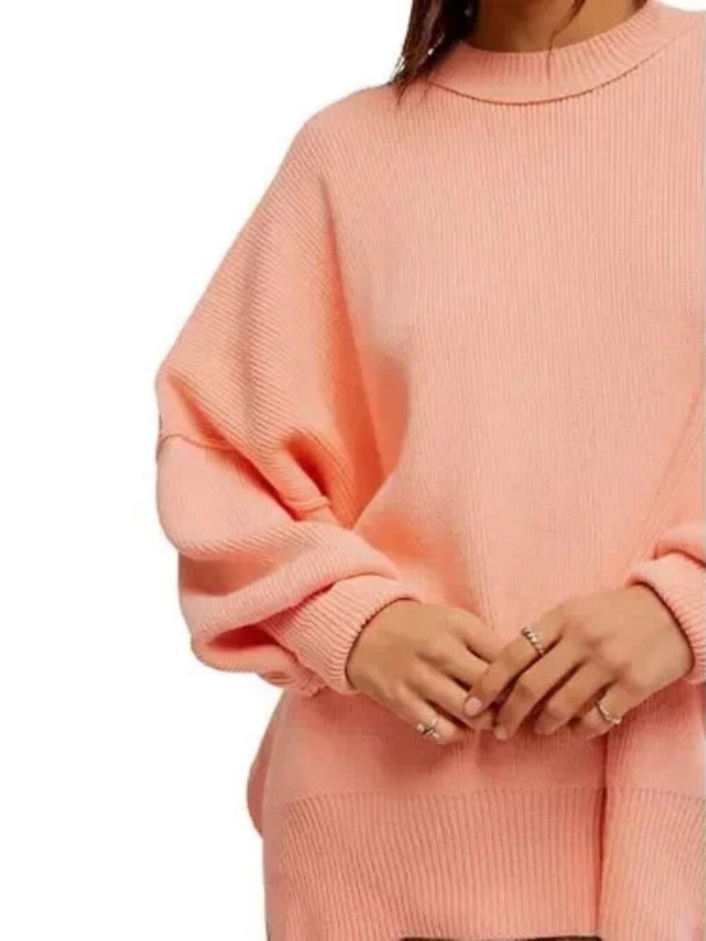 Free People Easy Street Tunic Sweater XS Pale Rosette Ribbed Mock Neck Oversized
